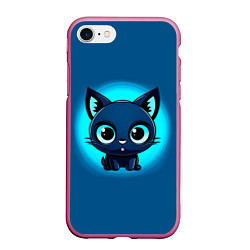 Чехол iPhone 7/8 матовый Котёнок на синем, цвет: 3D-малиновый