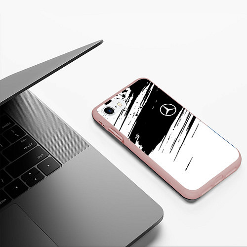 Чехол iPhone 7/8 матовый Mercedes benz краски чернобелая геометрия / 3D-Светло-розовый – фото 3