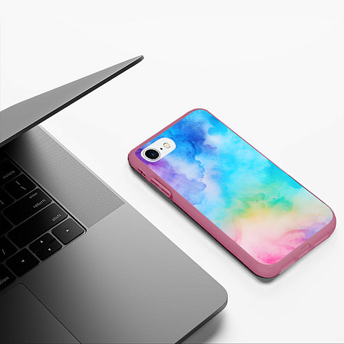 Чехол iPhone 7/8 матовый Цветные разводы акварели / 3D-Малиновый – фото 3