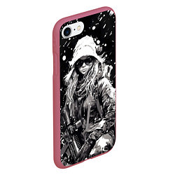 Чехол iPhone 7/8 матовый Девушка воин зимней ночью, цвет: 3D-малиновый — фото 2