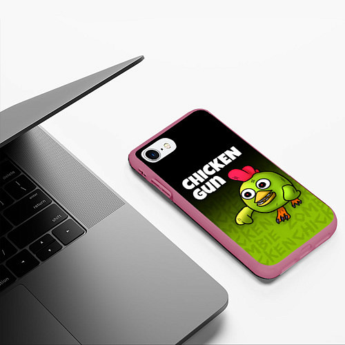 Чехол iPhone 7/8 матовый Chicken Gun - Zombie Chicken / 3D-Малиновый – фото 3