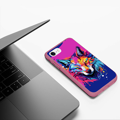 Чехол iPhone 7/8 матовый Волк в стиле поп-арт / 3D-Малиновый – фото 3