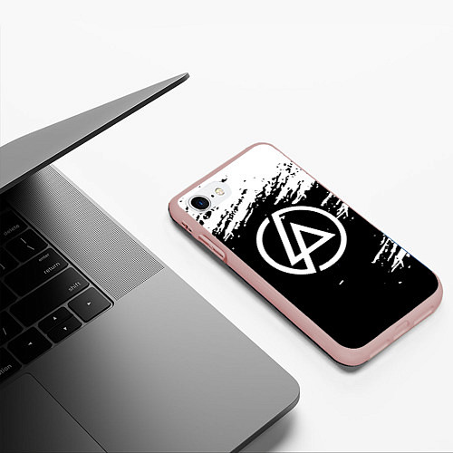 Чехол iPhone 7/8 матовый Linkin Park - black and white / 3D-Светло-розовый – фото 3