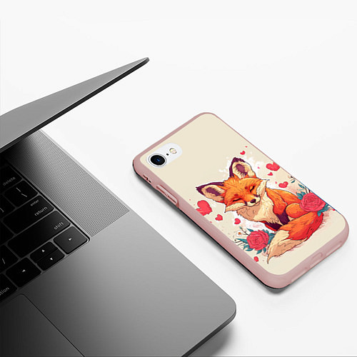 Чехол iPhone 7/8 матовый Влюбленная лисичка в сердечках / 3D-Светло-розовый – фото 3