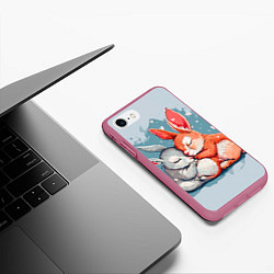 Чехол iPhone 7/8 матовый Влюбленные зайчики 14 февраля, цвет: 3D-малиновый — фото 2