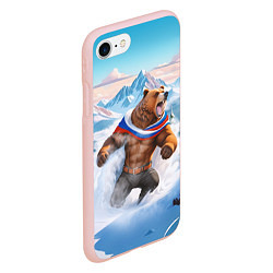 Чехол iPhone 7/8 матовый Медведь с триколором, цвет: 3D-светло-розовый — фото 2