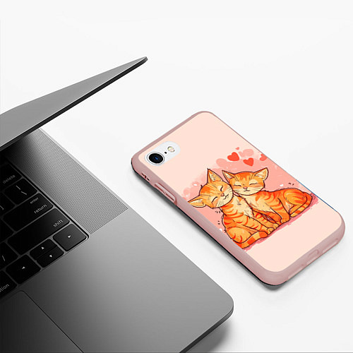 Чехол iPhone 7/8 матовый Влюбленные рыжики котики 14 февраля / 3D-Светло-розовый – фото 3