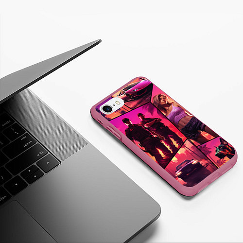 Чехол iPhone 7/8 матовый GTA V style art / 3D-Малиновый – фото 3