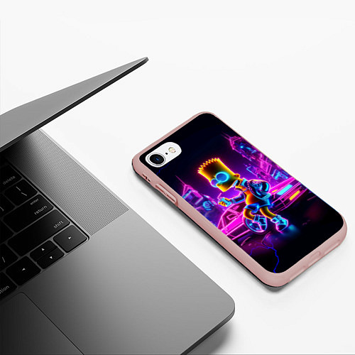 Чехол iPhone 7/8 матовый Барт Симпсон сидит на тачке Делориан / 3D-Светло-розовый – фото 3