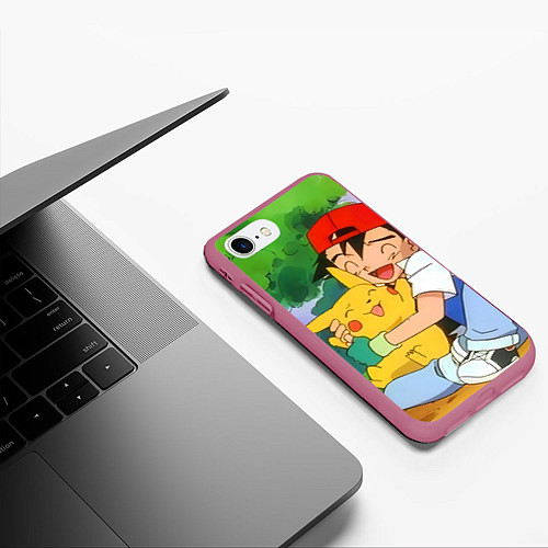 Чехол iPhone 7/8 матовый Pokemon - энергия в объятиях / 3D-Малиновый – фото 3