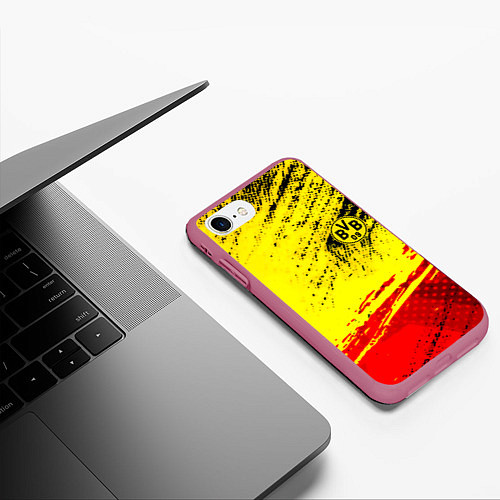 Чехол iPhone 7/8 матовый Borussia color краски спорт / 3D-Малиновый – фото 3
