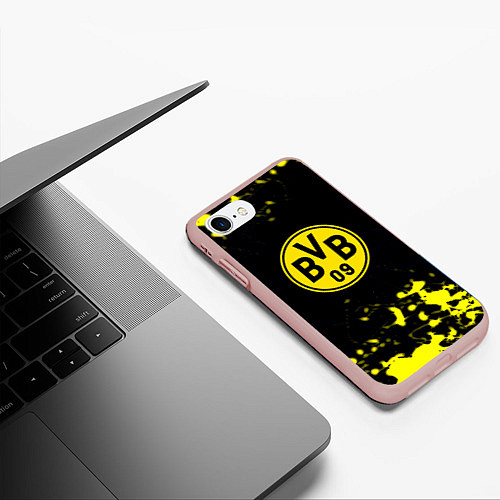 Чехол iPhone 7/8 матовый Borussia краски жёлтые / 3D-Светло-розовый – фото 3