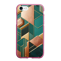 Чехол iPhone 7/8 матовый Арт деко зеленый и золотой узор из геометрических, цвет: 3D-малиновый