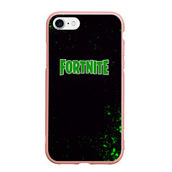 Чехол iPhone 7/8 матовый Fortnite зеленый краски лого, цвет: 3D-светло-розовый