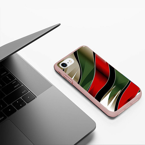 Чехол iPhone 7/8 матовый Белые зеленые и красные полосы / 3D-Светло-розовый – фото 3