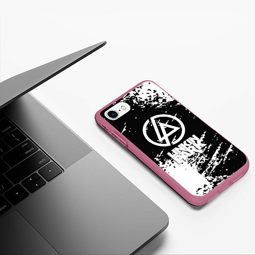 Чехол iPhone 7/8 матовый Linkin park logo краски текстура / 3D-Малиновый – фото 3