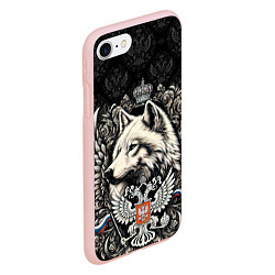 Чехол iPhone 7/8 матовый Русский волк и герб России, цвет: 3D-светло-розовый — фото 2