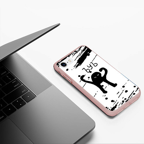 Чехол iPhone 7/8 матовый ЪУЪ съука текстура черный / 3D-Светло-розовый – фото 3