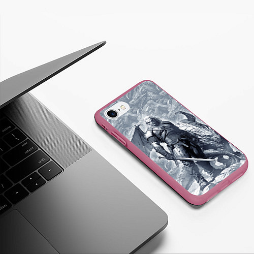 Чехол iPhone 7/8 матовый The Witcher and dragon - hand drawn style / 3D-Малиновый – фото 3