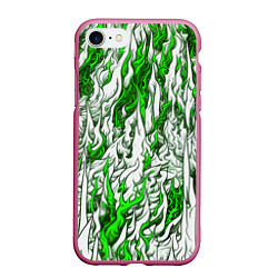 Чехол iPhone 7/8 матовый Белый и зелёный узор, цвет: 3D-малиновый