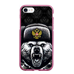 Чехол iPhone 7/8 матовый Русский медведь, цвет: 3D-малиновый