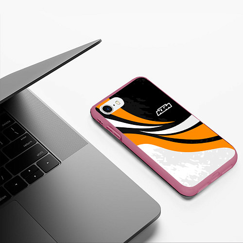 Чехол iPhone 7/8 матовый КТМ - оранжевые вставки / 3D-Малиновый – фото 3