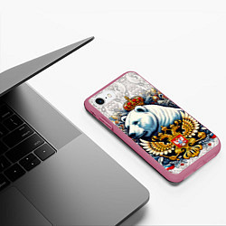 Чехол iPhone 7/8 матовый Белый медведь с короной, цвет: 3D-малиновый — фото 2
