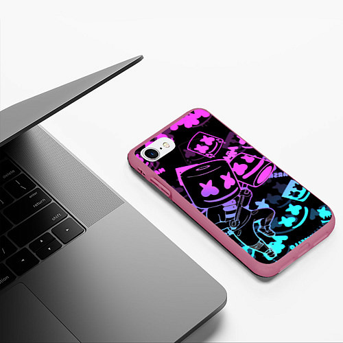 Чехол iPhone 7/8 матовый Marshmello neon pattern / 3D-Малиновый – фото 3