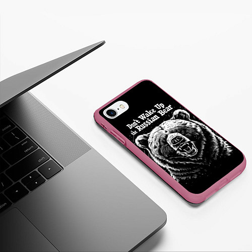 Чехол iPhone 7/8 матовый Dont wake up the russian bear / 3D-Малиновый – фото 3