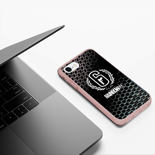 Чехол iPhone 7/8 матовый Rainbow six 6 hexagon / 3D-Светло-розовый – фото 3