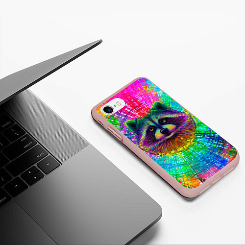 Чехол iPhone 7/8 матовый Цветной енот / 3D-Светло-розовый – фото 3