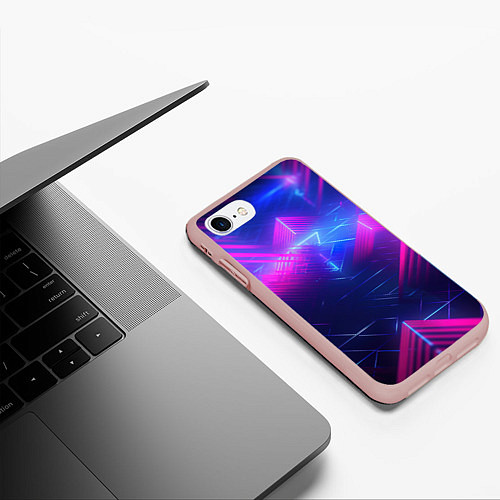 Чехол iPhone 7/8 матовый Неоновые абстрактные треугольники / 3D-Светло-розовый – фото 3
