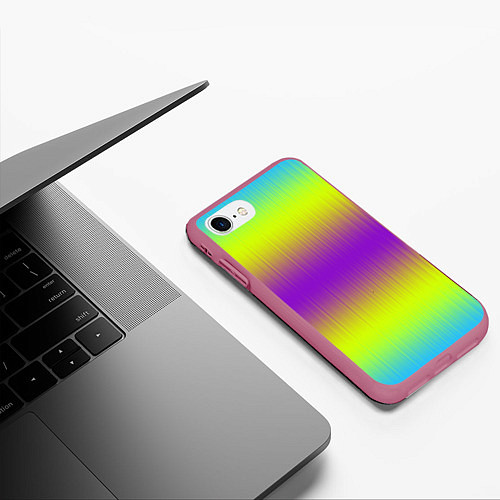 Чехол iPhone 7/8 матовый Неоновые салатовые и фиолетовые полосы / 3D-Малиновый – фото 3