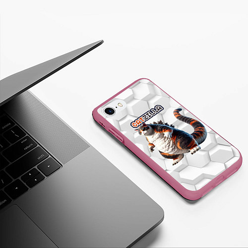 Чехол iPhone 7/8 матовый Catzilla big / 3D-Малиновый – фото 3