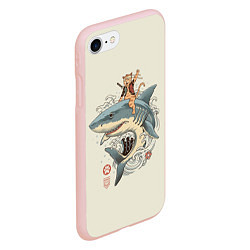 Чехол iPhone 7/8 матовый Кот якудза верхом на акуле, цвет: 3D-светло-розовый — фото 2