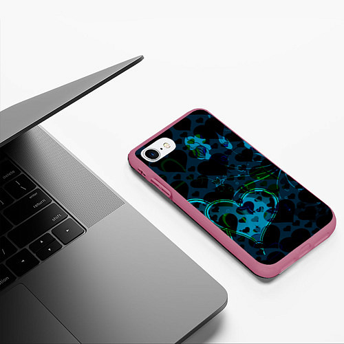 Чехол iPhone 7/8 матовый Сердечки узоры / 3D-Малиновый – фото 3