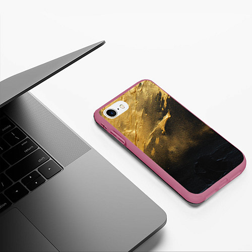 Чехол iPhone 7/8 матовый Золотое напыление на черном / 3D-Малиновый – фото 3