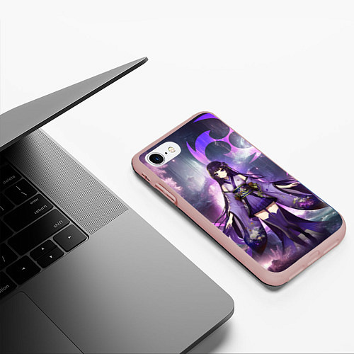 Чехол iPhone 7/8 матовый Genshin Impact - character Raiden / 3D-Светло-розовый – фото 3