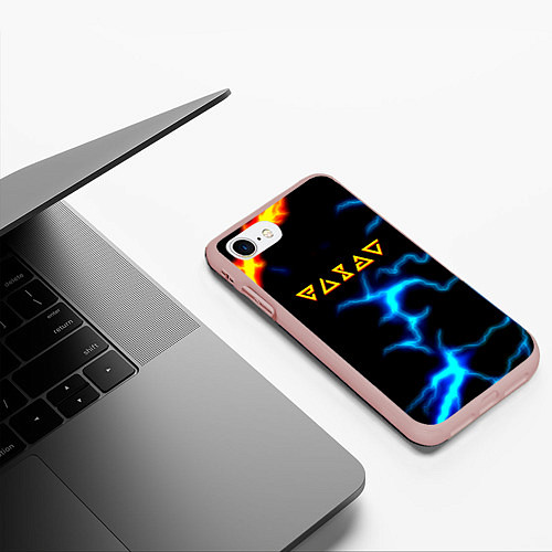 Чехол iPhone 7/8 матовый Ведьмак огненное лого шторм / 3D-Светло-розовый – фото 3