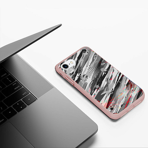 Чехол iPhone 7/8 матовый Серые узоры / 3D-Светло-розовый – фото 3