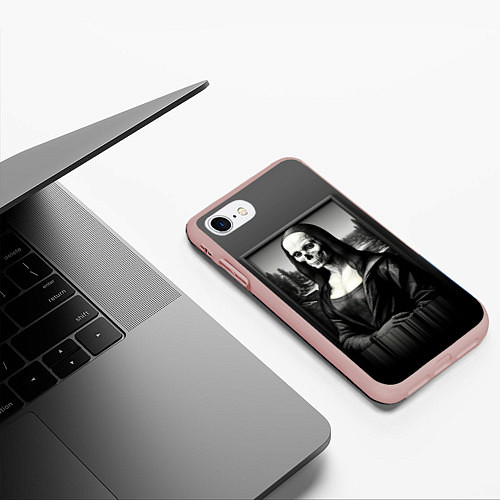 Чехол iPhone 7/8 матовый Мона Лиза Black skull / 3D-Светло-розовый – фото 3