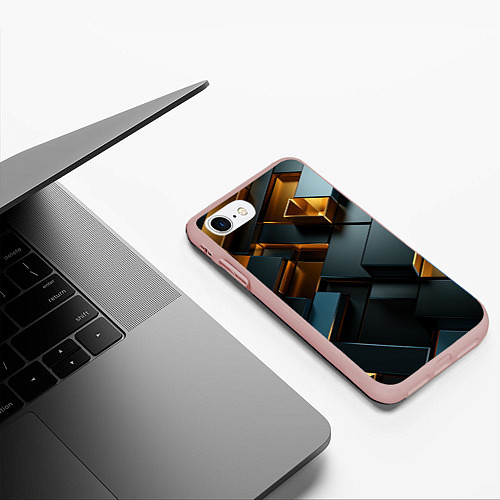Чехол iPhone 7/8 матовый Черные и золотые слитки / 3D-Светло-розовый – фото 3