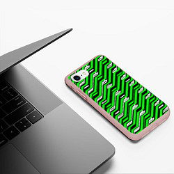 Чехол iPhone 7/8 матовый Чёрно-зелёный линейный узор киберпанк, цвет: 3D-светло-розовый — фото 2