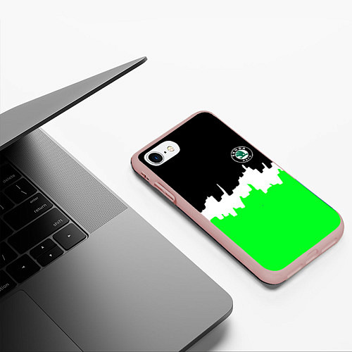Чехол iPhone 7/8 матовый Skoda геометрия краски спорт / 3D-Светло-розовый – фото 3