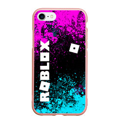 Чехол iPhone 7/8 матовый Роблокс - неоновые брызги, цвет: 3D-светло-розовый