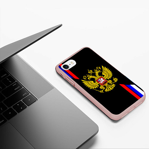 Чехол iPhone 7/8 матовый Россия герб триколор полосы / 3D-Светло-розовый – фото 3