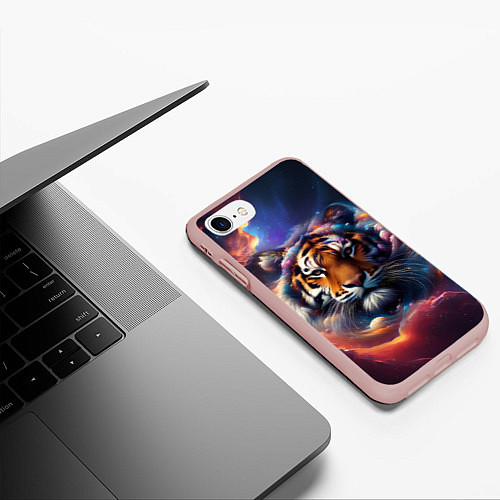 Чехол iPhone 7/8 матовый Космический лев / 3D-Светло-розовый – фото 3
