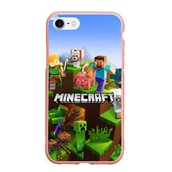 Чехол iPhone 7/8 матовый Minecraft pixel world, цвет: 3D-светло-розовый