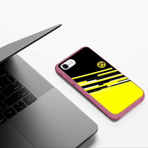 Чехол iPhone 7/8 матовый Borussia текстура спорт / 3D-Малиновый – фото 3
