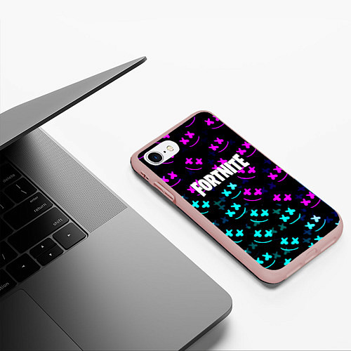 Чехол iPhone 7/8 матовый Marshmello neon fortnite / 3D-Светло-розовый – фото 3